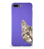 Apple iPhone 8 Plus Soft Premier Kapak Catface Tasarımlı Silikon Kılıf - Mor (Şeffaf)