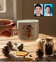 Kişiye Özel Karikatürlü Sarı Kırmızı Taraftar Baba Oğul T Kupa Babalar Günü Hediyesi