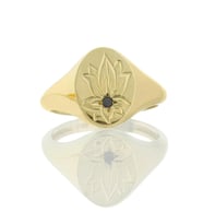 Siyah Pırlanta Lotus Çiçeği Altın Yüzük (Sarı)