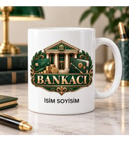 Bankacı Kupa Bardak Banka Binası ve Para Motifli Tasarım