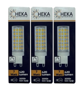 (3 Adet) Heka 7W (49W) 3000K (Gün Işığı) G9 Duylu Dim Edilebilir Led Kapsül Ampul
