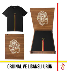 Galatasaray Lisanslı 5 Yıldız Detaylı Siyah T-Shirt Aslan Ahşap Kutulu E251398
