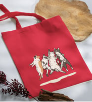 BK Gift Kediler Tasarımlı Kırmızı Kumaş Bez Çanta, Baskılı Omuz Çantası, Alışveriş Çantası, Arkadaşa Hediye-2