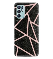 Oppo Reno 6 Kılıf Resimli Desenli Baskılı Silikon Pembe Şeritli Mermer 1312