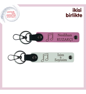 Kardeşinle Paylaşılan Melodilere Hatıra, İsimli Deri Anahtarlık Takımı, Pembe-Beyaz