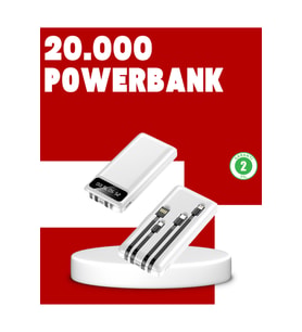 20.000mAh PD Powerbank LED Işık LCD Ekran Dahili Kablo Çoklu Giriş