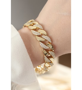 Vip Seri Pirinç Zirkon Taşlı Gold Renk Gurmet Bileklik 5886 - SSSSSS5244-8820