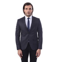 2 Düğmeli Kareli Lacivert Erkek Ceket - Wessi (Mavi)
