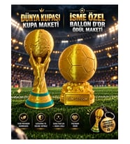 Dünya Kupası ve İsime Özel Ballon d'Or Futbol Ödülü Maketi Seti Dünya Kupası Anahtarlık Hediyeli