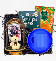 İsimli Fotoğraflı ve Işıklı Fanus & Mavi Kahve Fincanı  Kişiye Özel Premium Set (Model 10)