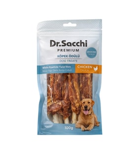 Dr.Sacchi Premium Tavuklu Beyaz Sığır Derisi Burgu Çubuk Tahılsız Köpek Ödülü 5'' 5'li 100 Gr (Krem)