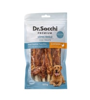 Dr.Sacchi Premium Tavuklu Beyaz Sığır Derisi Burgu Çubuk Tahılsız Köpek Ödülü 5'' 5'li 100 Gr (Krem)