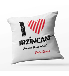 Kişiye Özel Erzincan Seninle Daha Güzel Tema Kare Saten Yastık (Beyaz)