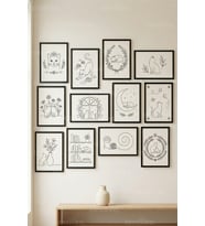 12 Parça Minimal Kedi Çizimi 2 Renk Seçenekli Dekoratif Çerçeve Görünümlü Tablo Seti