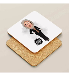 Kişiye Özel Tesettürlü Kadın Karikatürlü Bardak Altlığı
