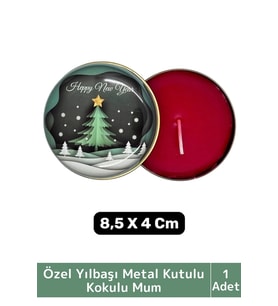 Luxery Yeni Yıl Parti New Year Yılbaşı Özel Metal Kutulu 8,5X4Cm Aromalı Kokulu Dekoratif Mum 1 Adet