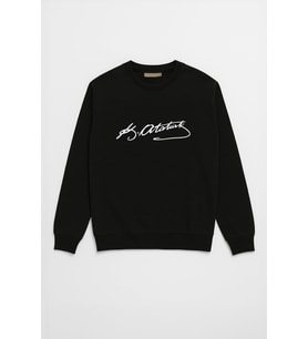 Erkek Atatürk İmzalı Siyah Sweatshirt
