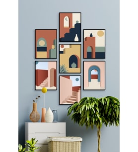 Çerçevesiz Çerçeve Görünümlü Minimal Abstract7 Parça Mdf Yeni Yıl Tablo Seti Modern New Year