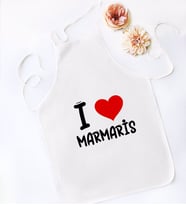 BK Gift I Love Marmaris Tasarımlı Beyaz Mutfak Önlüğü - Model 1