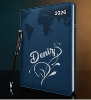 BK Gift Kişiye Özel İsimli Termo Sert Kapak 2026 Lacivert Ajanda & Kalem -5, Öğretmenler Günü Hediyesi, Yeni İş Hediyesi