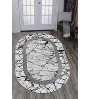 Gri Çerçeveli Kaymaz Tabanlı Yıkanabilir Oval Halı AR975 - 100 x 160 cm