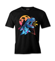 Dinosaur Shouting from a Triangle Background Siyah Erkek Tshirt