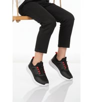 Walkway Siyah Beyaz Fileli Hafif Esnek Unisex Çocuk Spor Ayakkabı Motano F