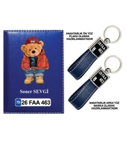 PROMOSYON DENİZİ KİŞİYE ÖZEL AYI TED GÖRSELLİ LACİVERT RUHSAT KABI VE ANAHTARLIK