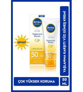 SUN Yaşlanma Karşıtı Yüz Kremi 50ml, SPF50, Yüksek Güneş Koruyucu, Kırışıklık Görünümü Engelleyici