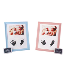 Bebek El ve Ayak İzi Fotoğraf Çerçevesi - 22x27cm-baskı dahil (Mavi)