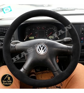 Volkswagen Passat B5.5 Dikme Direksiyon Kılıfı Alcantara Süet Monza Black 4 Kollu-Oval Yuvarlak-Tuşsuz 2000-2005