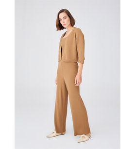 Peraluna Reglan Kollu Kaşmir Karışım Kısa Kadın Triko Bolero - Camel Melanj
