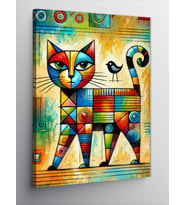 Kanvas Tablo Geometrik Renkli Kedi