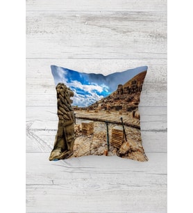 Nemrut Dağı Desenli Çift Tarafı Baskılı Gizli Fermuarlı Yastık Kılıfı Kırlent Koltuk Yastık Kılıfı (Mavi)
