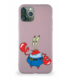 Apple iPhone 11 Pro Soft Premier Kapak Bay Yengeç Tasarımlı Silikon Kılıf - Pudra (Şeffaf)