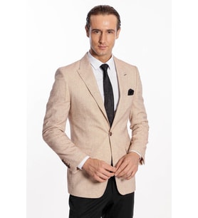 Kendinden Desenli Slim Fit Açık Sarı Erkek Ceket - Wessi