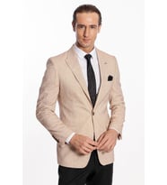 Kendinden Desenli Slim Fit Açık Sarı Erkek Ceket - Wessi