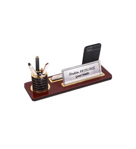 Çok Amaçlı Kullanılan Ahşap Modern Masa İsimlik Ofis Dekoru (Kiremit)