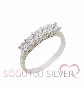 Söğütlü Silver rodyumlu  beş taş yüzük (Gümüş)