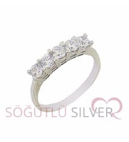 Söğütlü Silver rodyumlu  beş taş yüzük (Gümüş)