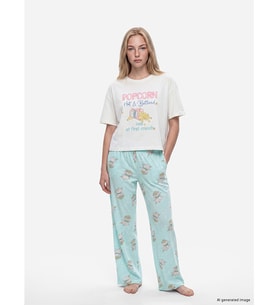LCW Young Turkuaz Bisiklet Yaka Kadın Kaprili Pijama Takımı