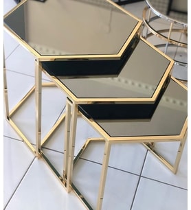 Zigon ZLF 14134 altıgen Metal ROSE renk Kaplama siyah mermer temper cam El Yapım (Gold)