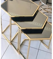 Zigon ZLF 14134 altıgen Metal ROSE renk Kaplama siyah mermer temper cam El Yapım (Gold)