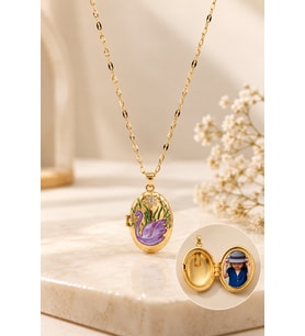 Lilac Swan Fotoğraflı Kapaklı Kolye – Gold