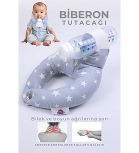 Pratik Bebek Beslenme, Biberon Tutucu, Emzirme Kolaylaştırıcı, Emzirme Yastığı, Yumuşak, Lastikli Gri Yıldızlı