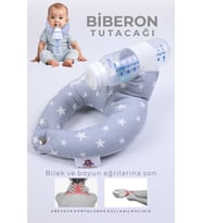 Pratik Bebek Beslenme, Biberon Tutucu, Emzirme Kolaylaştırıcı, Emzirme Yastığı, Yumuşak, Lastikli Gri Yıldızlı