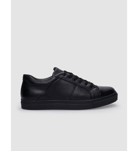 %100 Hakiki Deri Siyah Bağcıklı Erkek Sneaker