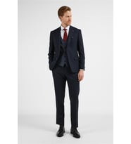 Lacivert Mono Yaka Kazayağı Desen Yelekli 6 Drop Slim Fit Takım Elbise 1001255175