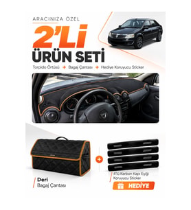 e-biz DACİA LOGAN (2009-2012) Uyumlu Torpido Örtüsü + Deri Bagaj Çantası - Siyah-Kahverengi - DA005