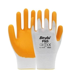 BEYBİ PN5 Polyester Örme Nitril Eldiven Beyaz/Sarı N:10 - 12Adet